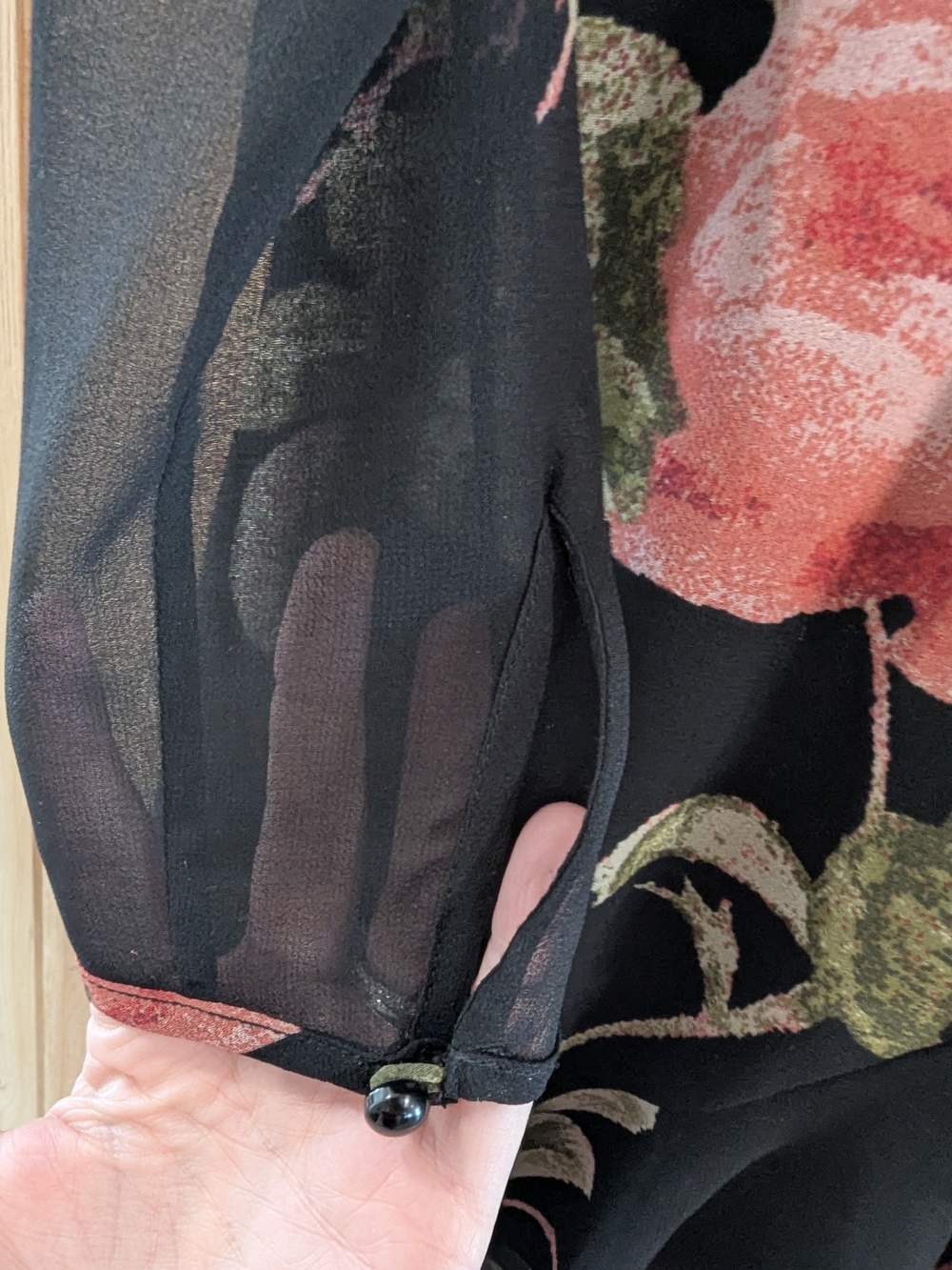 Wilfred Black Floral Wrap Dress Sheer Sleeve Mini Dress - Picture 8 of 9